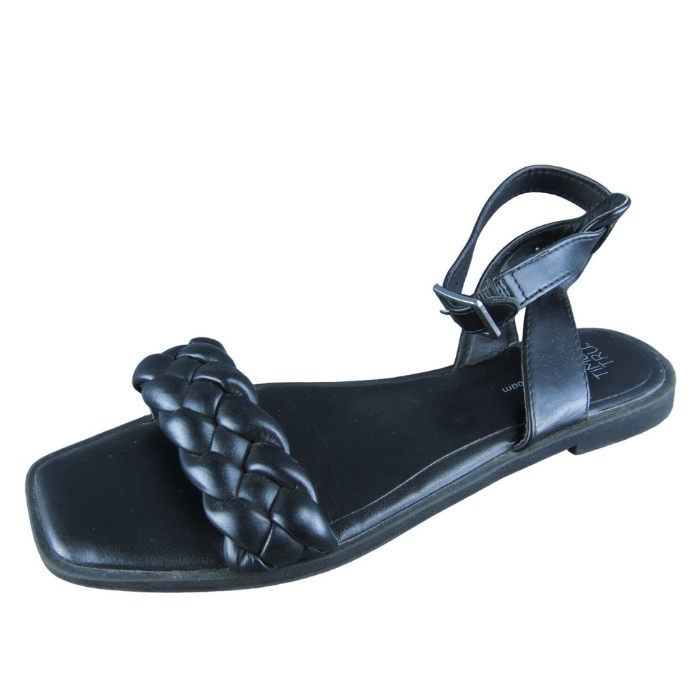 Time And‎ Tru  Women Ankle Strap Sandal Shoes Size 7 Medium Black Synthetic